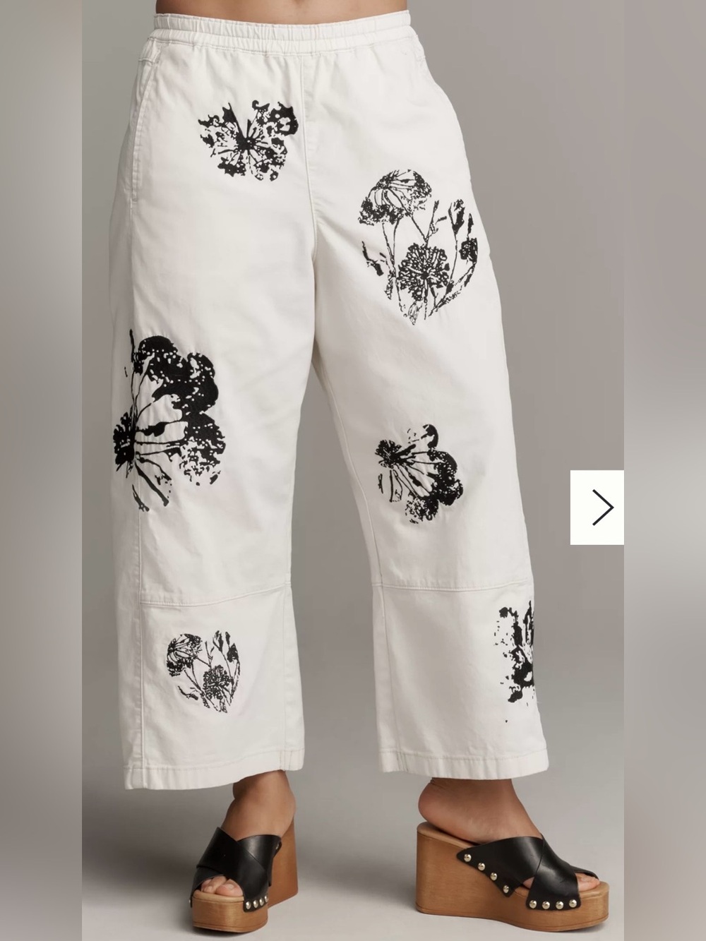 Pilcro Izzie Barrel Leg Pants White Black Floral Print Wide Cropped Pull On 2X